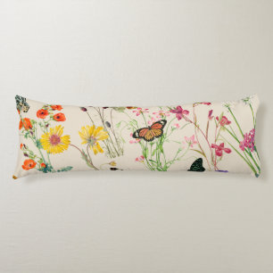 Coussins Longs Aquarelle Fleurs sauvages & papillons Jardin Flora