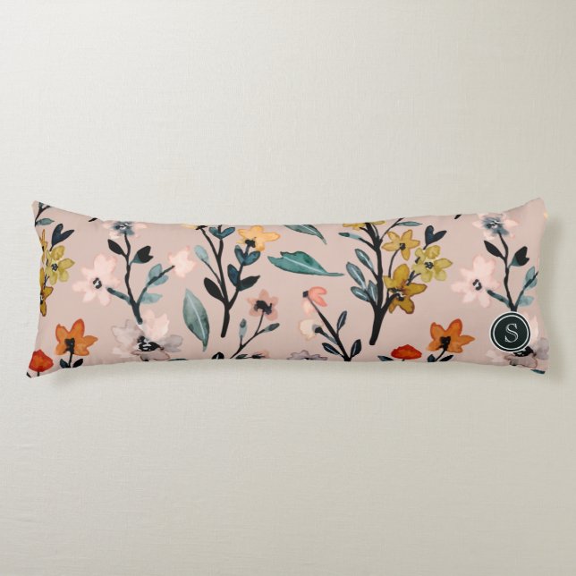 Coussins Longs Aquarelle florale Boho Rose Dusty personnalisée (Devant)