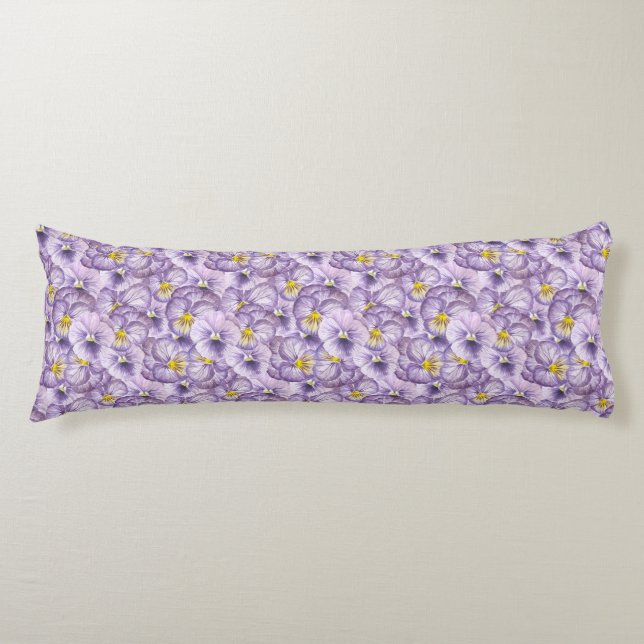 Coussins Longs Aquarelle motif floral avec panneaux violets (Devant)