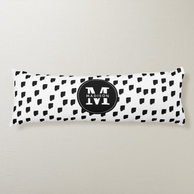 Coussins Longs Aquarelle noire et blanche Pinceau Monogramme (Devant)