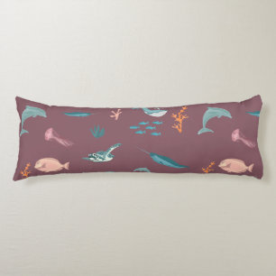 Coussins Longs Aquarelle Océan Sea Animaux Motif rose poussiéreux