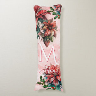 Coussins Longs Aquarelle Rouge Poinsettia Mistletoe Nom Noël