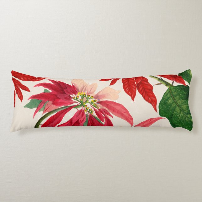Coussins Longs Aquarelle rouge rustique Poinsettia Flore Verdure (Devant)