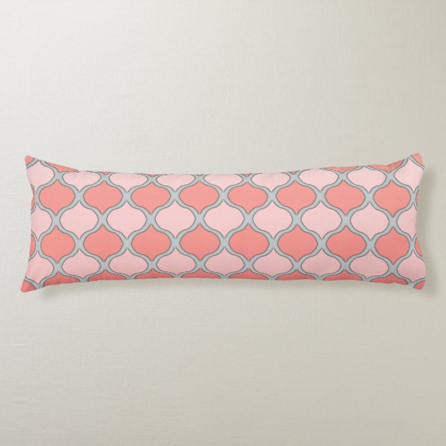 Coussins Longs Arabesque mauresque (rose, corail, gris) (Devant)