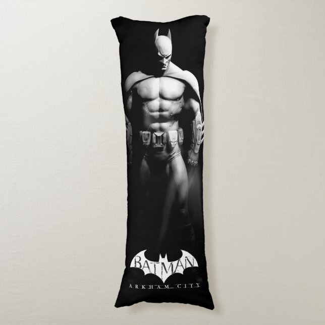 Coussins Longs Arkham | Pose large noir et blanc Batman (Devant (Vertical))