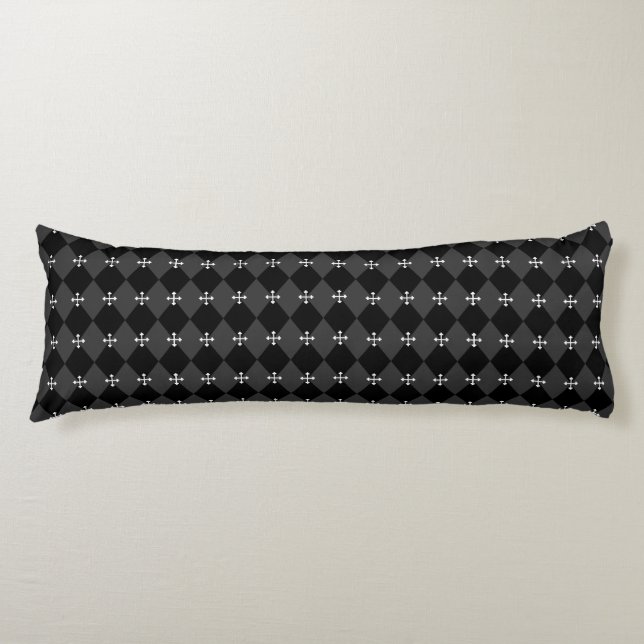 Coussins Longs Arlequin gris et noir et Croix gothique (Devant)