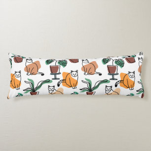 Coussins Longs Art de trait dessin chats et fleurs