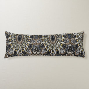 Coussins Longs art déco noir et or motif bohème