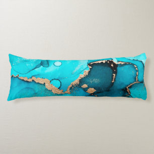 Coussins Longs Art d'encre Turquoise et Abstrait d'or