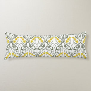 Coussins Longs Art Nouveau Jaunes Jonquilles et Tiges Blanches