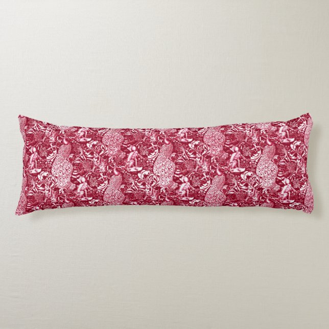 Coussins Longs Art Nouveau Peacock Imprimer, Vin Bourgogne (Devant)