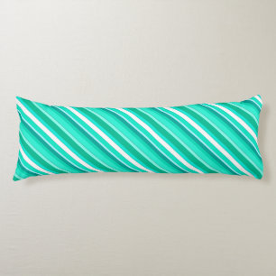 Coussins Longs Bandes de bonbons en couches - turquoise et blanch