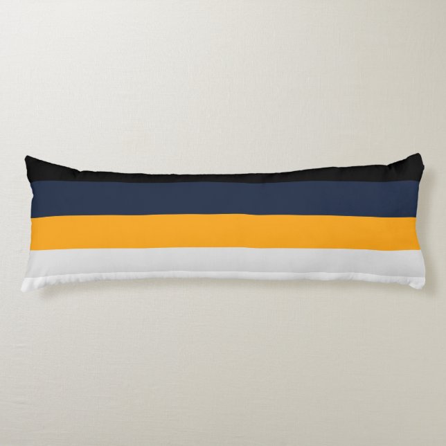 Coussins Longs Bandes jaunes, bleues, blanches et noires (Devant)