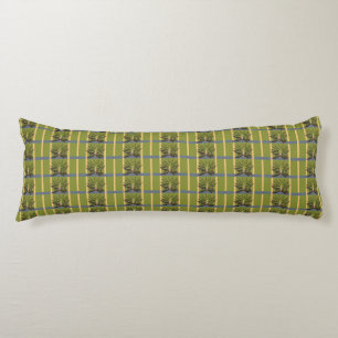 Coussins Longs Bandes vertes et jaunes avec oreiller bleu