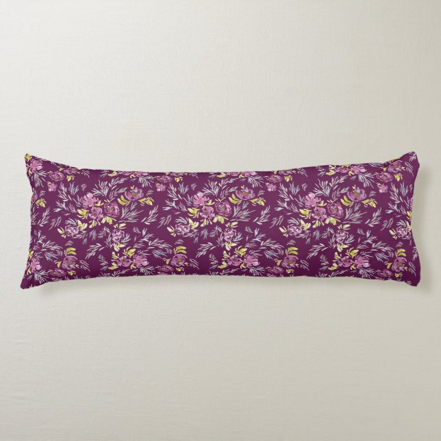 Coussins Longs Beau Motif de fleurs d'aquarelle violet vif (Devant)