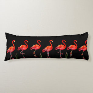 Coussins Longs Beaux flamants roses sur fond noir