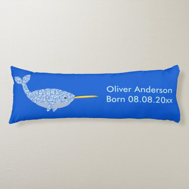 Coussins Longs Bébé bleu mignon Garçon Narwhal Personnalisé Naiss (Devant)