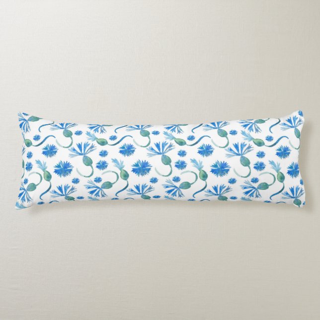 Coussins Longs Belle Aquarelle Bleu cornfleurs (Devant)