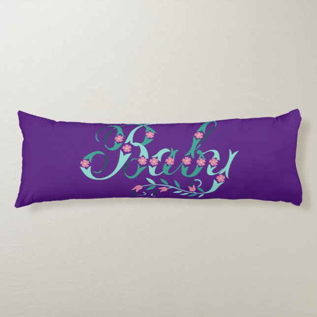 Coussins Longs Belle Bébé Bleu Violet Fleurs roses Literie (Devant)