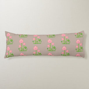Coussins Longs Belles fleurs roses sur fond beige chanceux