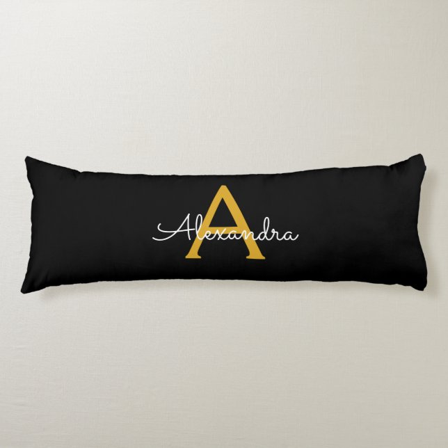 Coussins Longs Black Gold Modern Script Girl Monogramme Nom (Devant)
