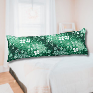Coussins Longs Blancs Trèfles Verts Chic & Points sur Fond Vert F