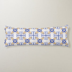 Coussins Longs Bleu Blanc Jaune Azulejo Portugais Carreaux Motif