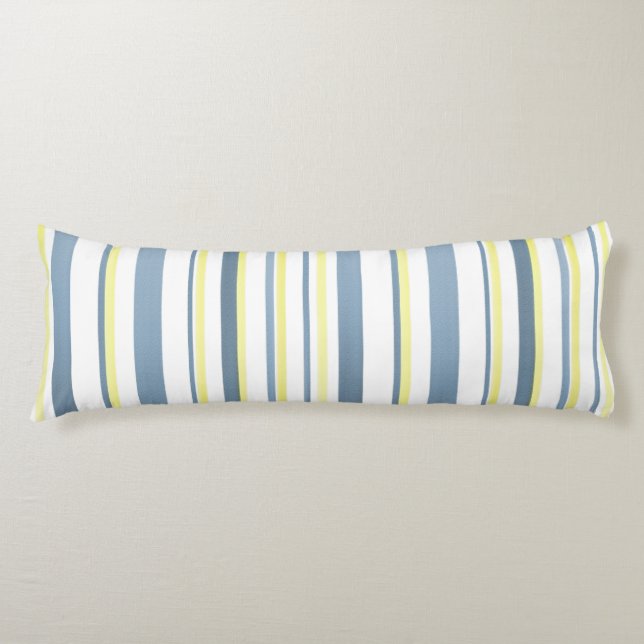 Coussins Longs Bleu Jaune Blanc Aquarelle Rayures (Devant)