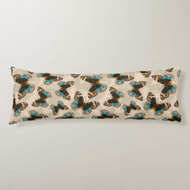 Coussins Longs Bleu motif papillon Pansy sur blanc (Devant)