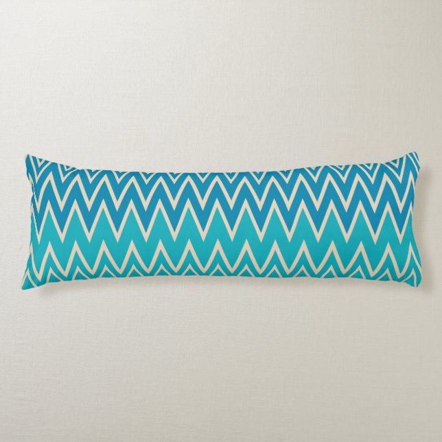 Coussins Longs Bleu turquoise, turquoise et vert Zigzags (Devant)
