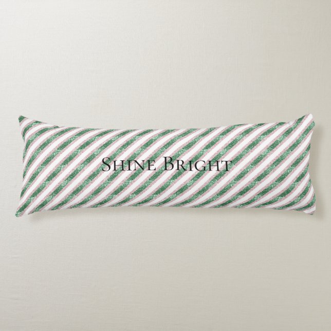 Coussins Longs Blush Pink Green Glitter Stripes Christmas   (Devant)