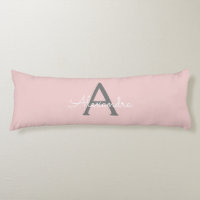 Blush Pink Grey Modern Script Girly Monogram