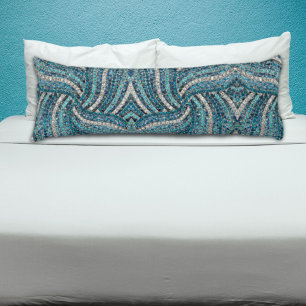 Coussins Longs bohème chic gris argenté bleu turquoise