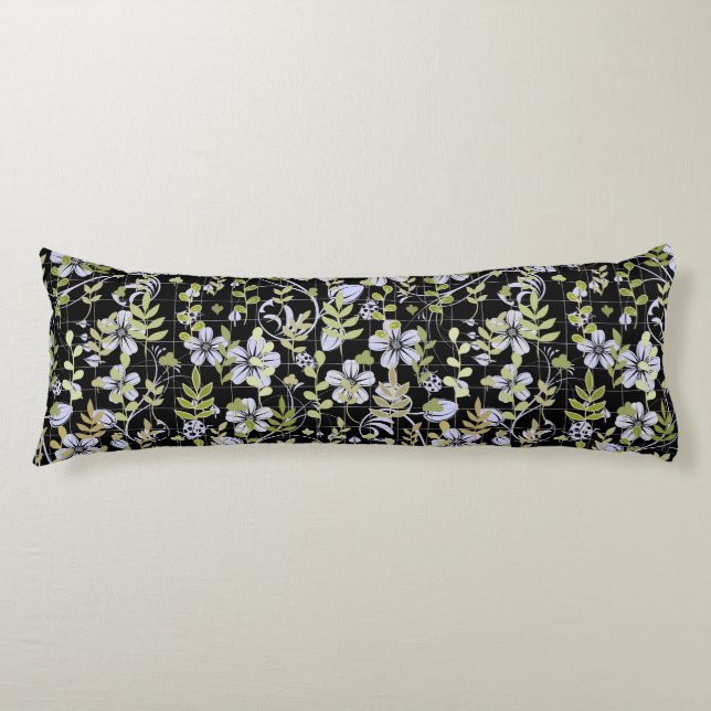 Coussins Longs Boho motif 02.w Floral sur Black BG (Devant)
