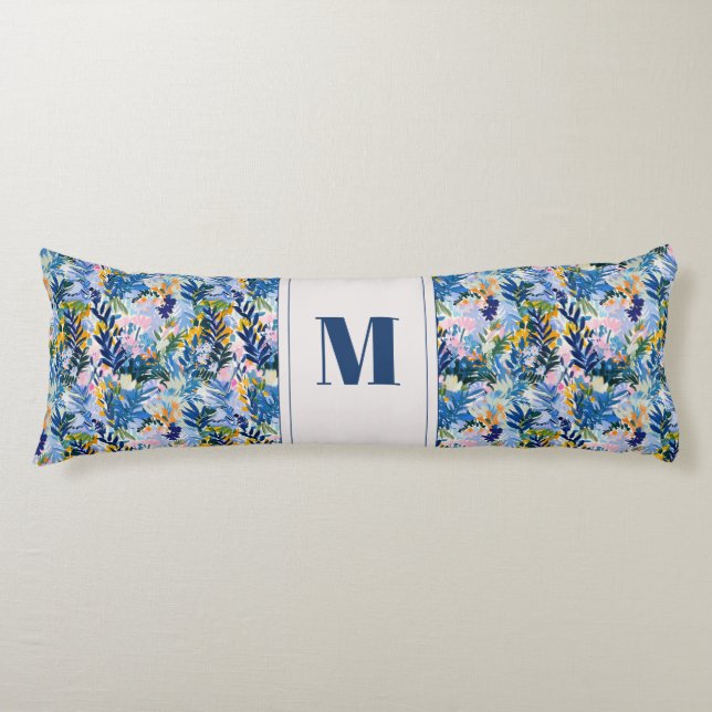 Coussins Longs Boho Reversible Abstrait Floral Art Monogrammé (Devant)