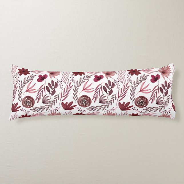 Coussins Longs Bourgogne Rouge Floral Folial Feuilles (Devant)
