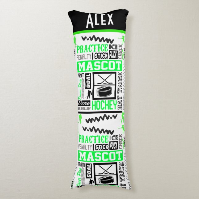 Coussins Longs Boys Hockey Terminologie Personnalisée Neon Green (Devant (Vertical))