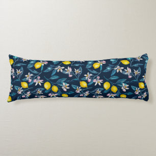 Coussins Longs Branches de citron avec fleurs et fruits sur le bl
