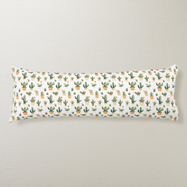 Coussins Longs Cactus pointillés sur blanc (Devant)