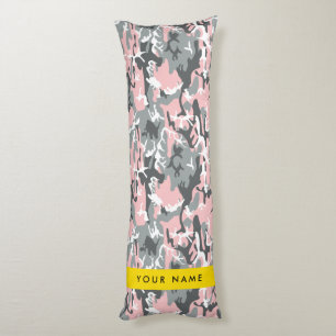 Coussins Longs Camouflage rose et gris Votre nom Personnalisez