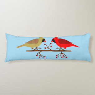 Coussins Longs Cardinaux de Noël mignons et baies rouges
