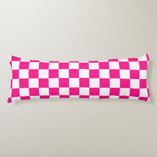 Coussins Longs Carrés à carreaux rose vif blanc géométrique rétro