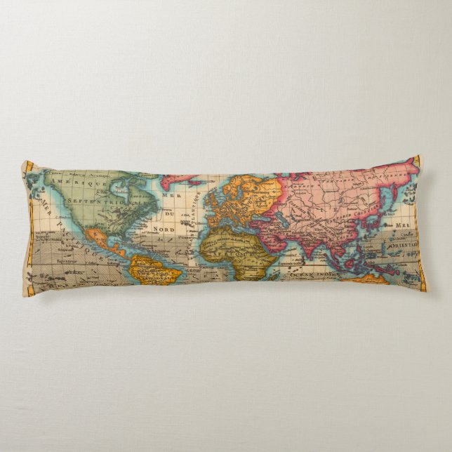 Coussins Longs Carte du monde 1700s Antique Continents (Dos)