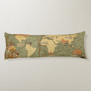 Coussins Longs Carte du monde Antique 1886 Illustré