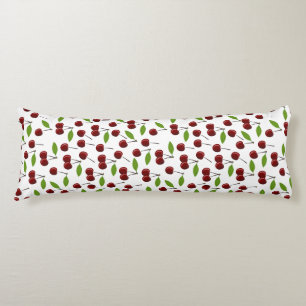 Coussins Longs Cerise Rouge, Motif De Cerises, Feuilles, Fruits