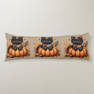 Coussins Longs Chat noir sur Citrouille avec Motif de courtepoint