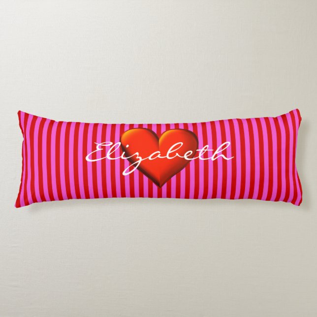 Coussins Longs Chaud rose rouge rayure rouge métal monogramme de  (Devant)