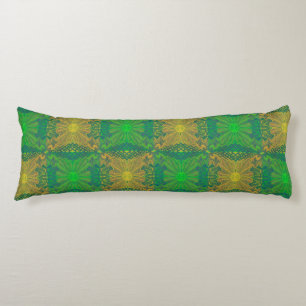 Coussins Longs Chêne King, motif floral bohème, vert & jaune