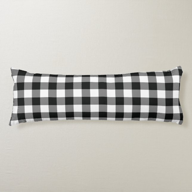 Coussins Longs Chèques Rustiques Noir Blanc Buffalo Plaid (Devant)