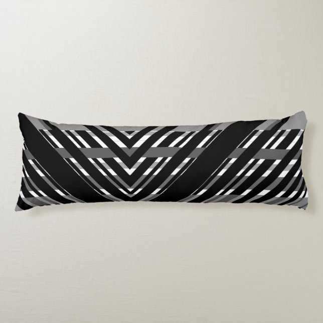 Coussins Longs Chevron Code-Barres Rayé Gris Noir (Devant)